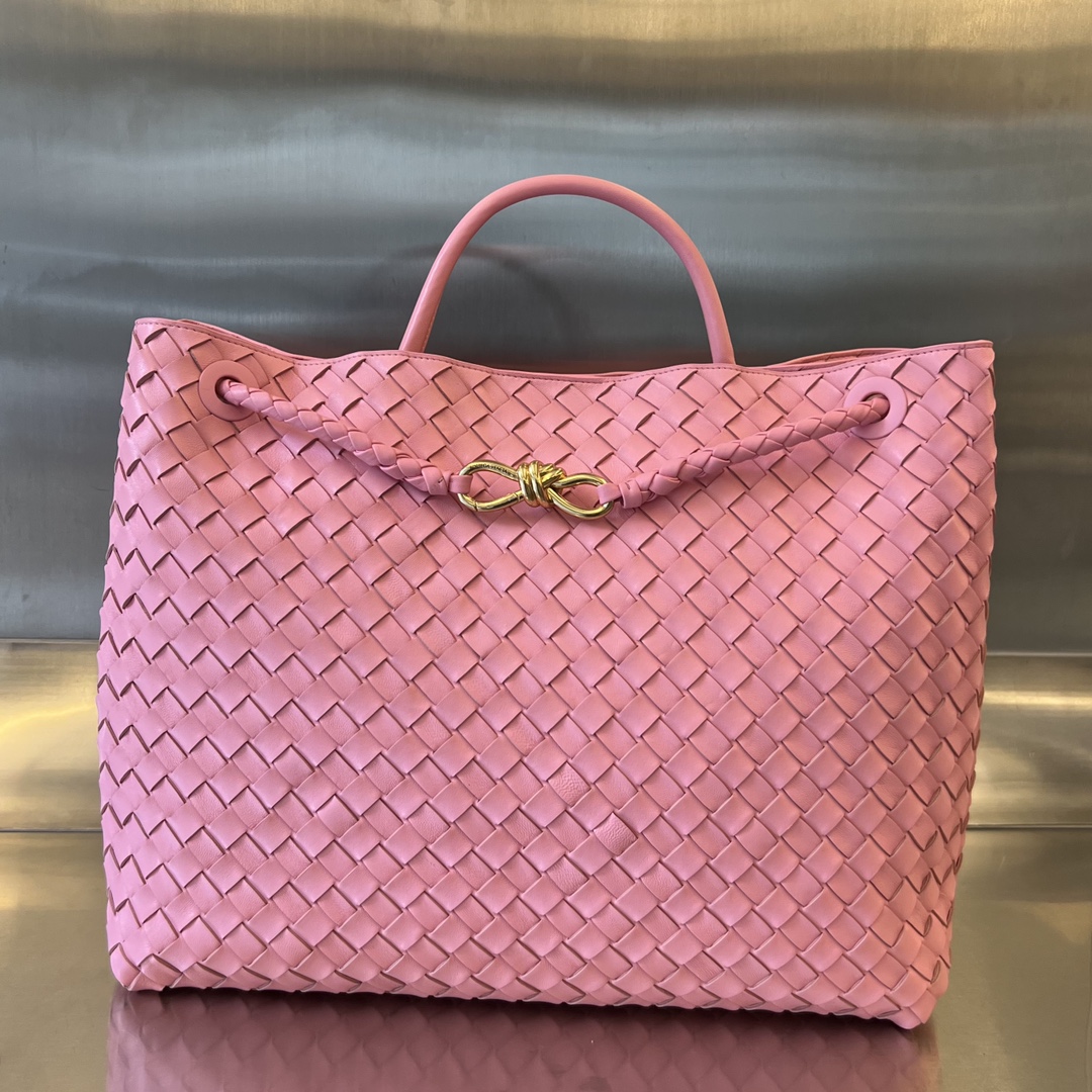 Large Andiamo Intrecciato Leather Top Handle Bag Pink